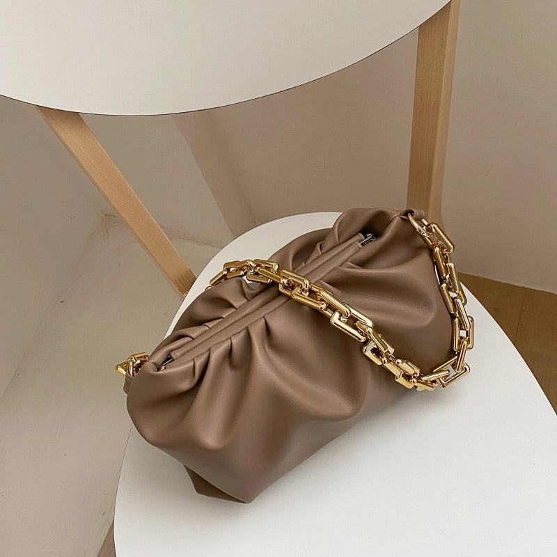 Women's Medium Pu Leather Solid Color Streetwear Cloud Shape Lock Clasp Underarm Bag