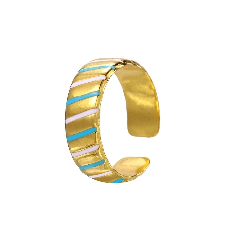 Vintage Style Color Block Stainless Steel 18K Gold Plated Plating Open Rings