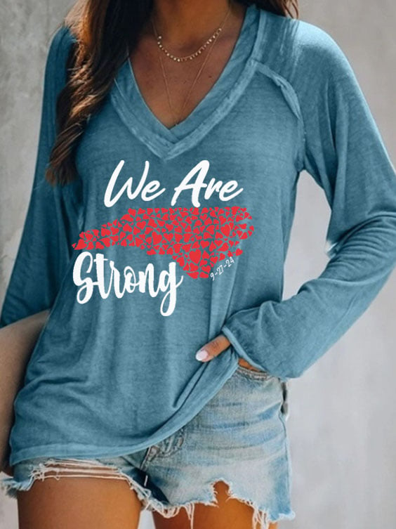 Women's North Carolina We Are Strong Print V-Neck T-Shirt