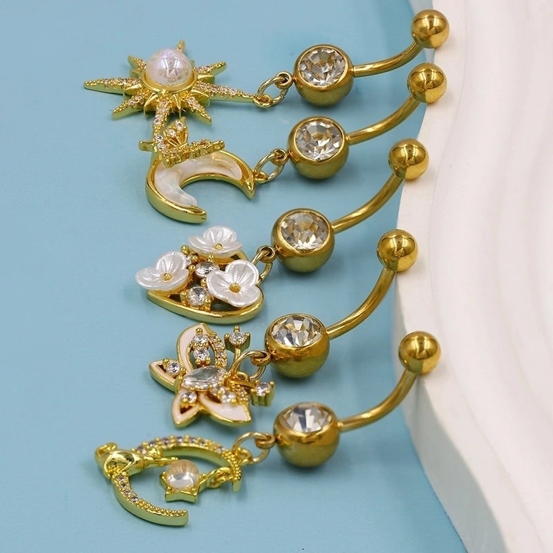 1 Piece Belly Rings Sexy Classic Style Star Heart Shape Butterfly 316L Stainless Steel  Alloy Inlay Resin Rhinestones Glass Gold Plated