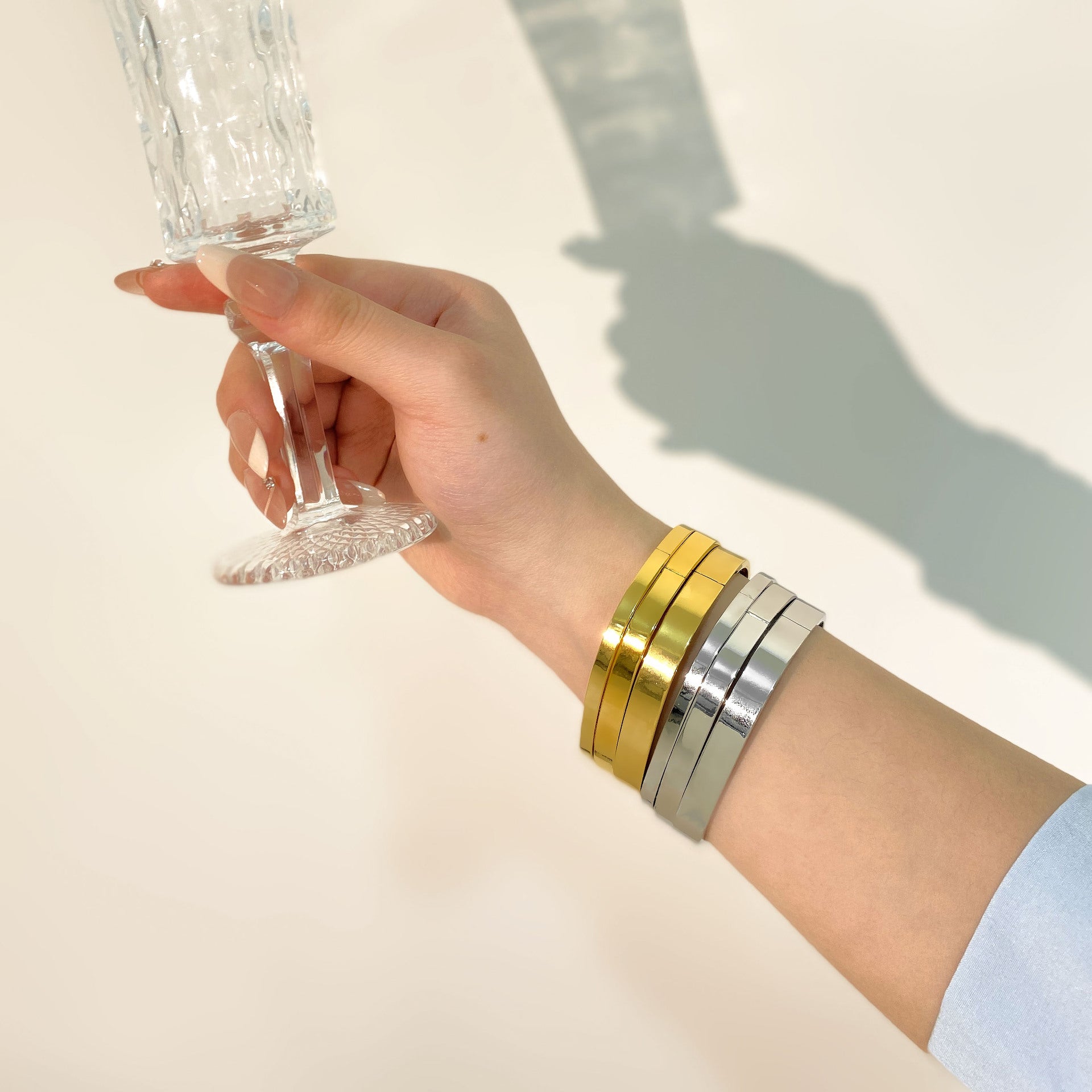 2025 Trendy Unique Square Stainless Steel Bracelet With 18K Gold Plated Female Set