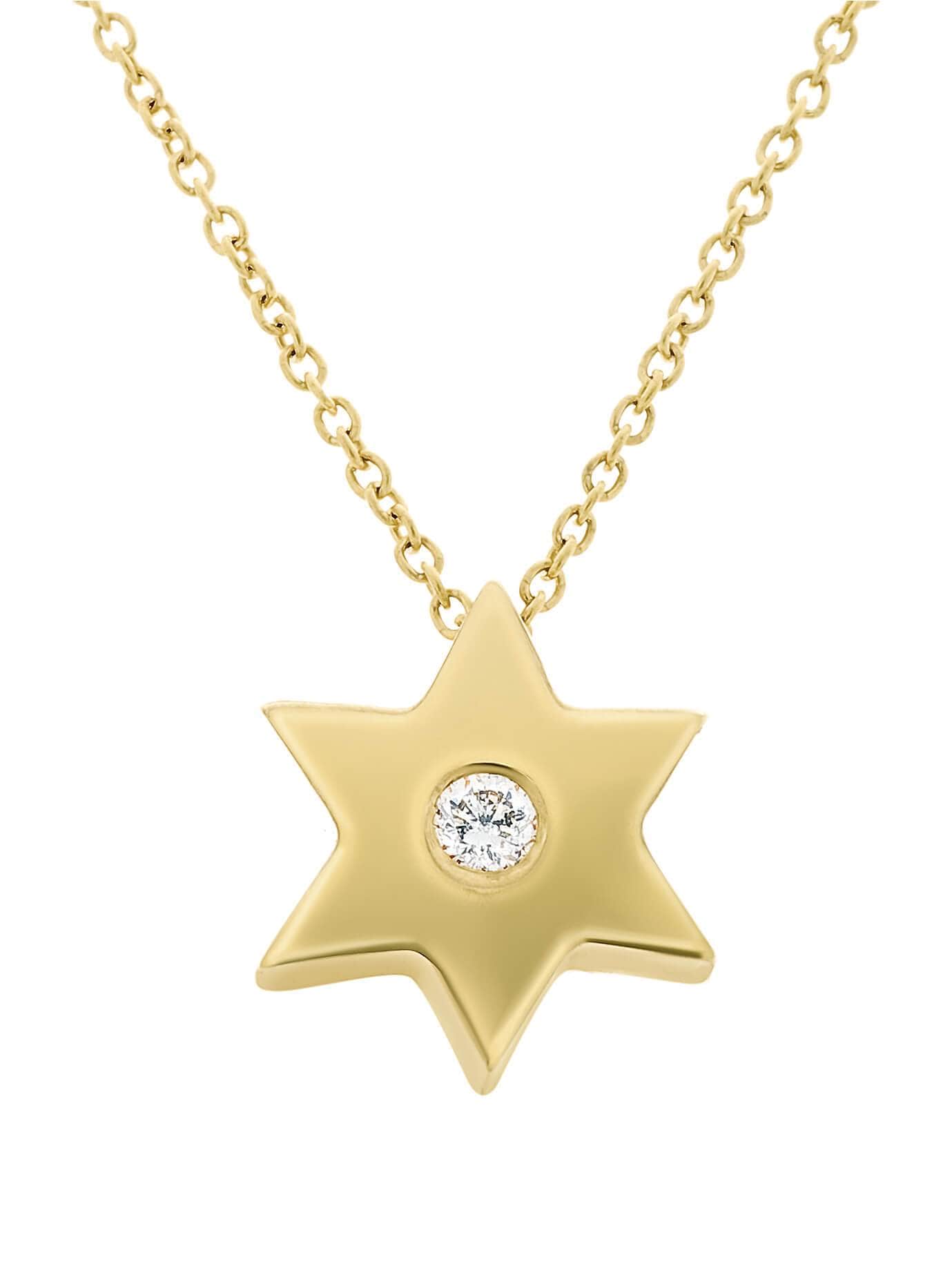 Center Diamond Star of David Necklace in 14k Yellow Gold or White Gold