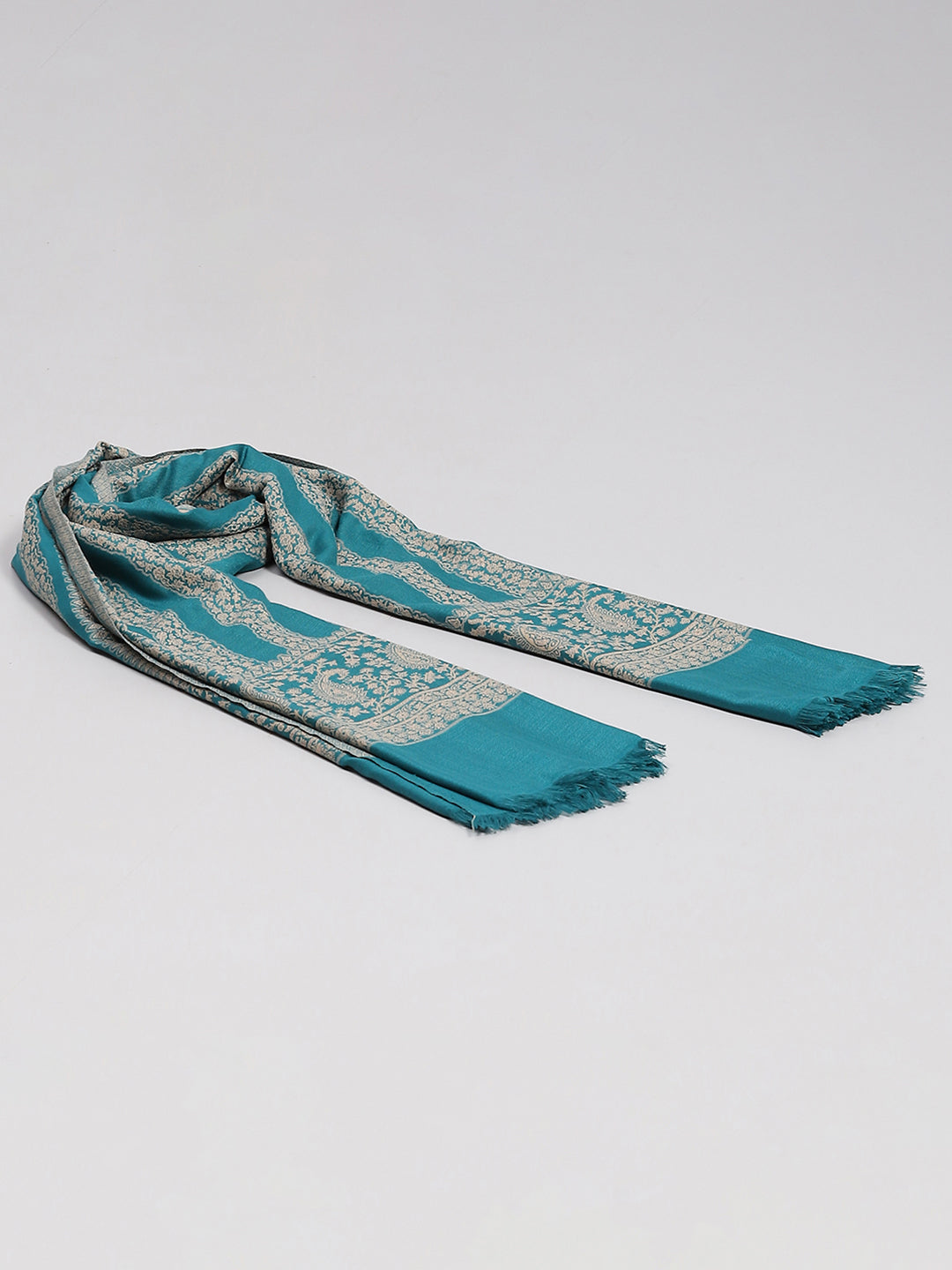 Women Turquoise Blue Self Design Shawl