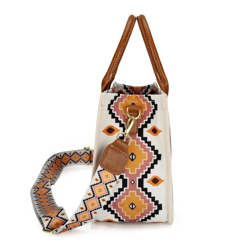 Women's Medium Cloth Geometric Vacation Ethnic Style Square Zipper Tote Bag