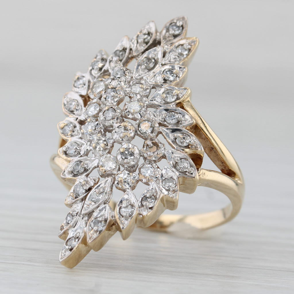 Floral Diamond Cluster Cocktail Ring 10k White Yellow Gold Size 6.75