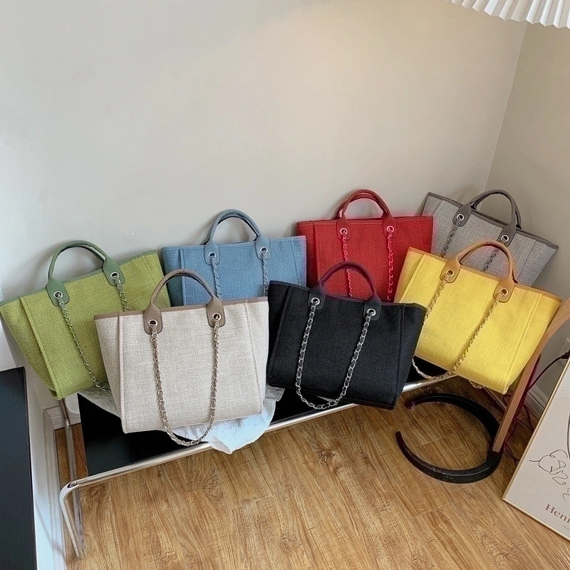 Women's Large Canvas Solid Color Streetwear Square Zipper Shoulder Bag Handbag Tote Bag