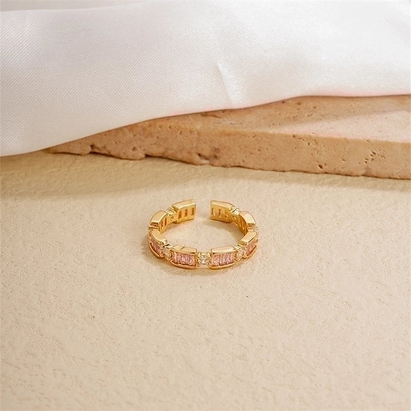 Copper Gold Plated IG Style Minimalist Plating Inlay Heart Shape Flower Zircon Open Rings
