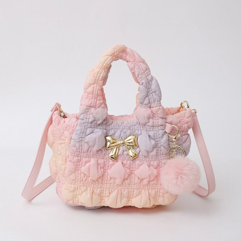 Women's Small Nylon Solid Color Bow Knot Streetwear Square Magnetic Buckle Shoulder Bag Handbag