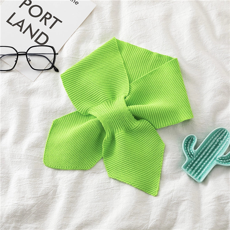 Evening And Evening Knitted Wool Collar Cross Fishtail Scarf Bow Small Scarf For Women Autumn And Winter