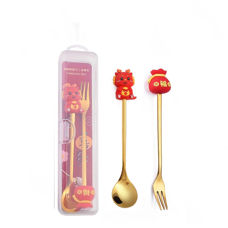 Christmas Cute Animal Santa Claus Stainless Steel Tableware 2 Pieces