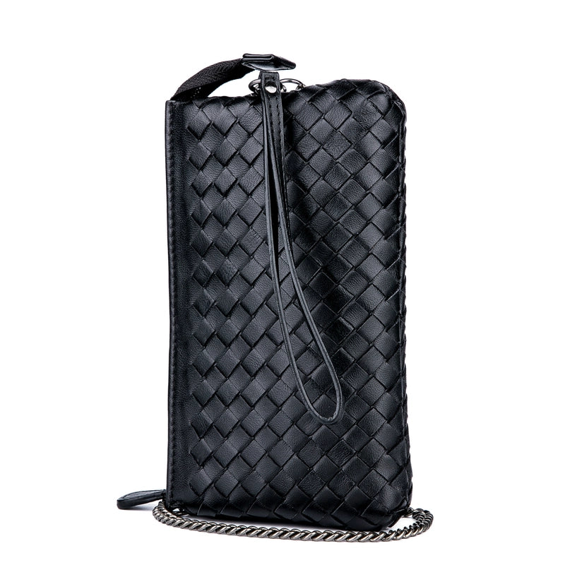 Women's Medium Leather Solid Color Vintage Style Classic Style Weave Square Zipper Crossbody Bag