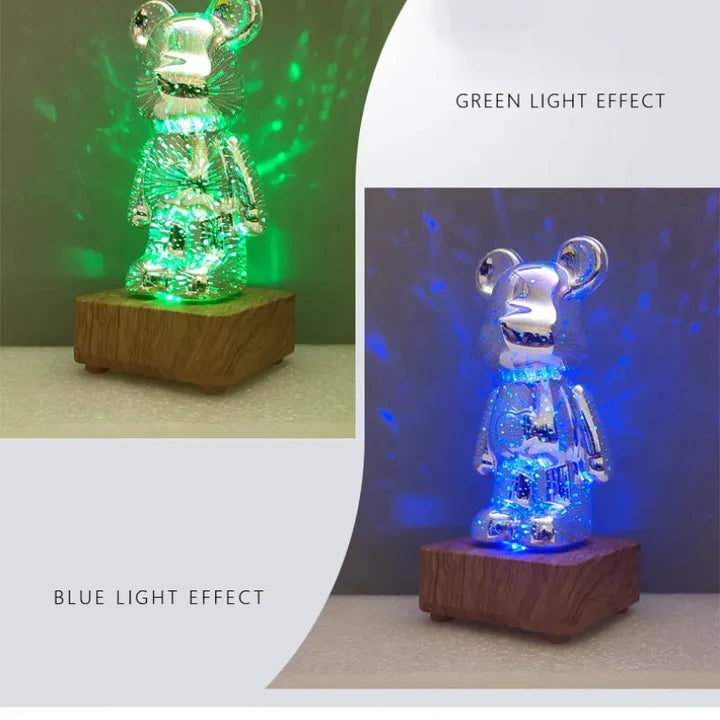 RECHARGEABLE BEAR 3D COLORFUL DIMMING FIREWORKS GLASS LAMP