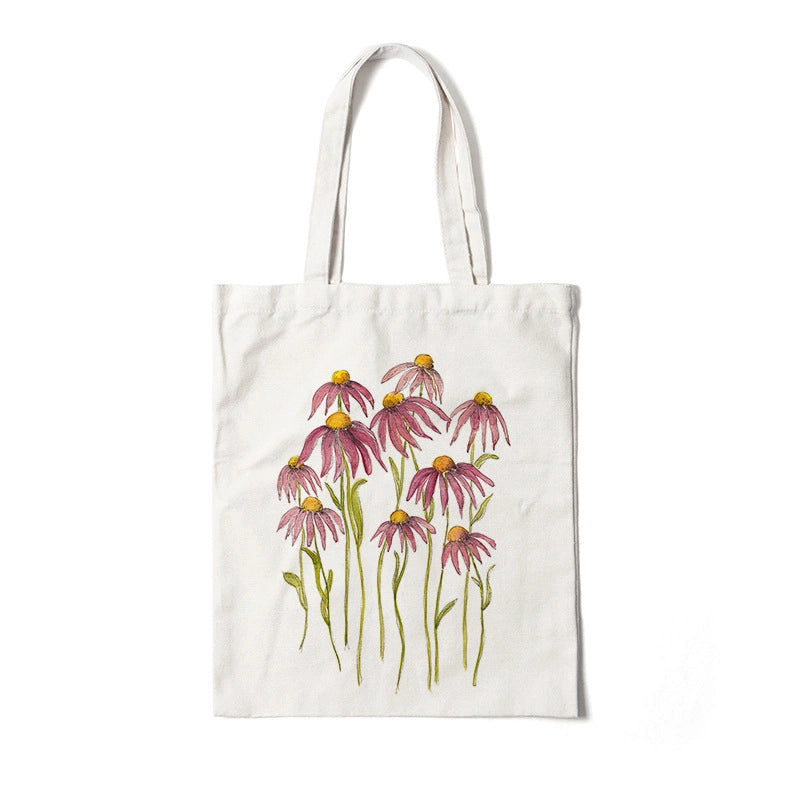 Women's Medium Canvas Flower Basic Classic Style Square Open Canvas Bag