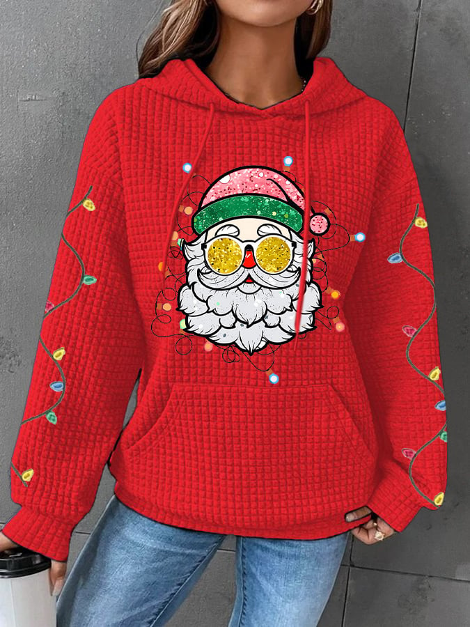 Women's Santa With Sunglasses Christmas Lights Print Casual Sweatshirt