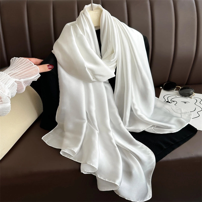 Spring And Summer Solid Color Simple Long Silk Scarf Scarf Women's Beach Scarf Middle East Scarf  Satin Imitation Silk Scarf