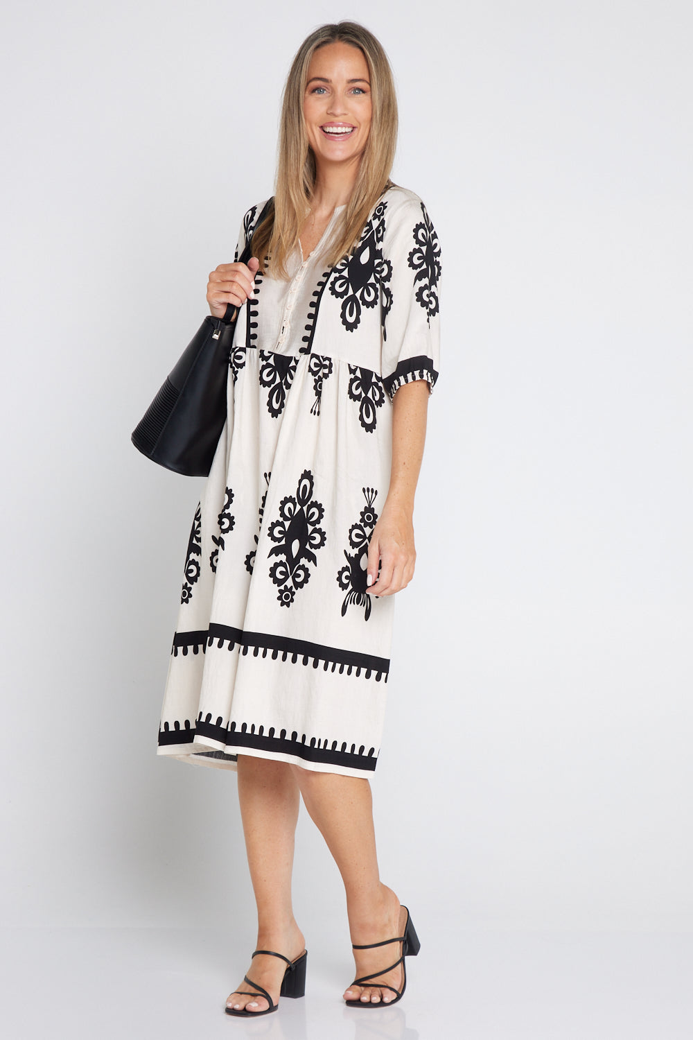 Zalara Dress - Cream/Black Print