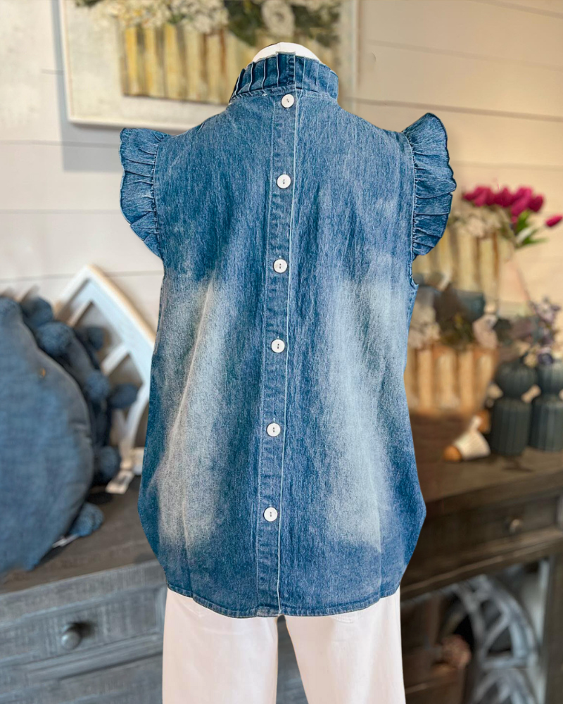 Ruffle Button Denim Top