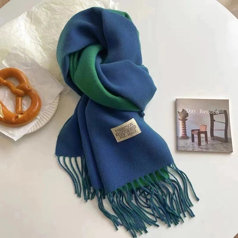 Double-sided Plain Scarf  Couple Mid-length Scarf Autumn And Winter Warm Color Matching Shawl Tassel Scarf