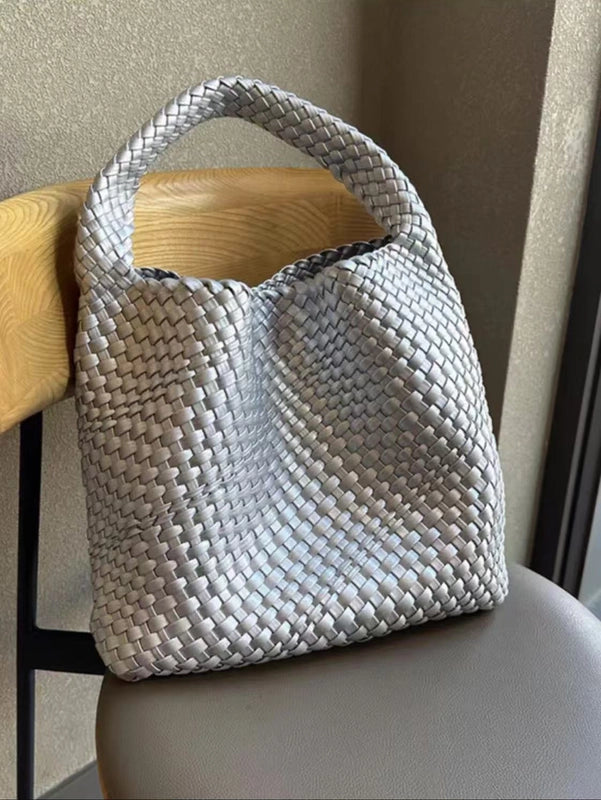 Women's Pu Leather Solid Color Classic Style Weave Bucket Magnetic Buckle Shoulder Bag