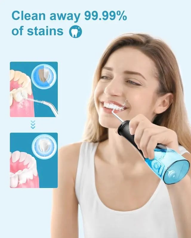 Teeth Cleaning with 3 Modes 4 Jet Tips IPX6 Waterproof Teethfloss for Home Travel .300ML Water Tank Water Flosser