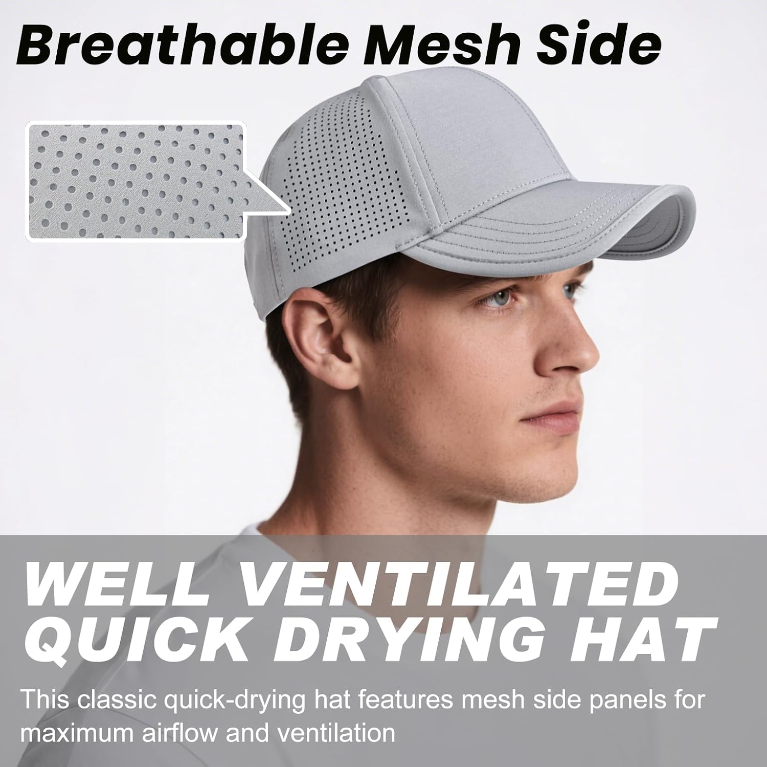 BOTVELA Men Structured Baseball Cap Side Laser Cut Vented Performance Hat for Outdoor Activities