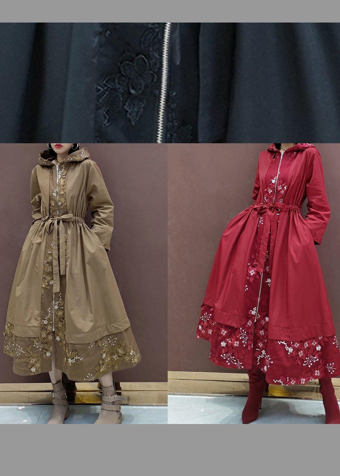 DIY Black Embroidery Plus Size Tunic Coats Inspiration Hooded Spring Coat