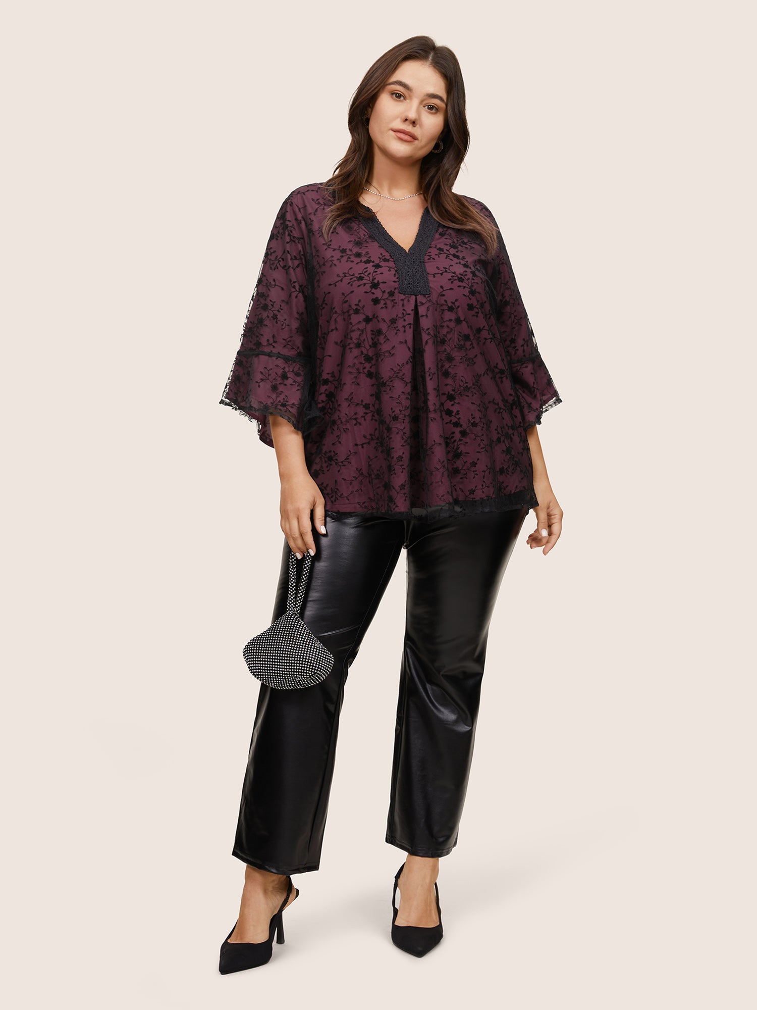Crochet Lace Mesh Bell Sleeve Blouse