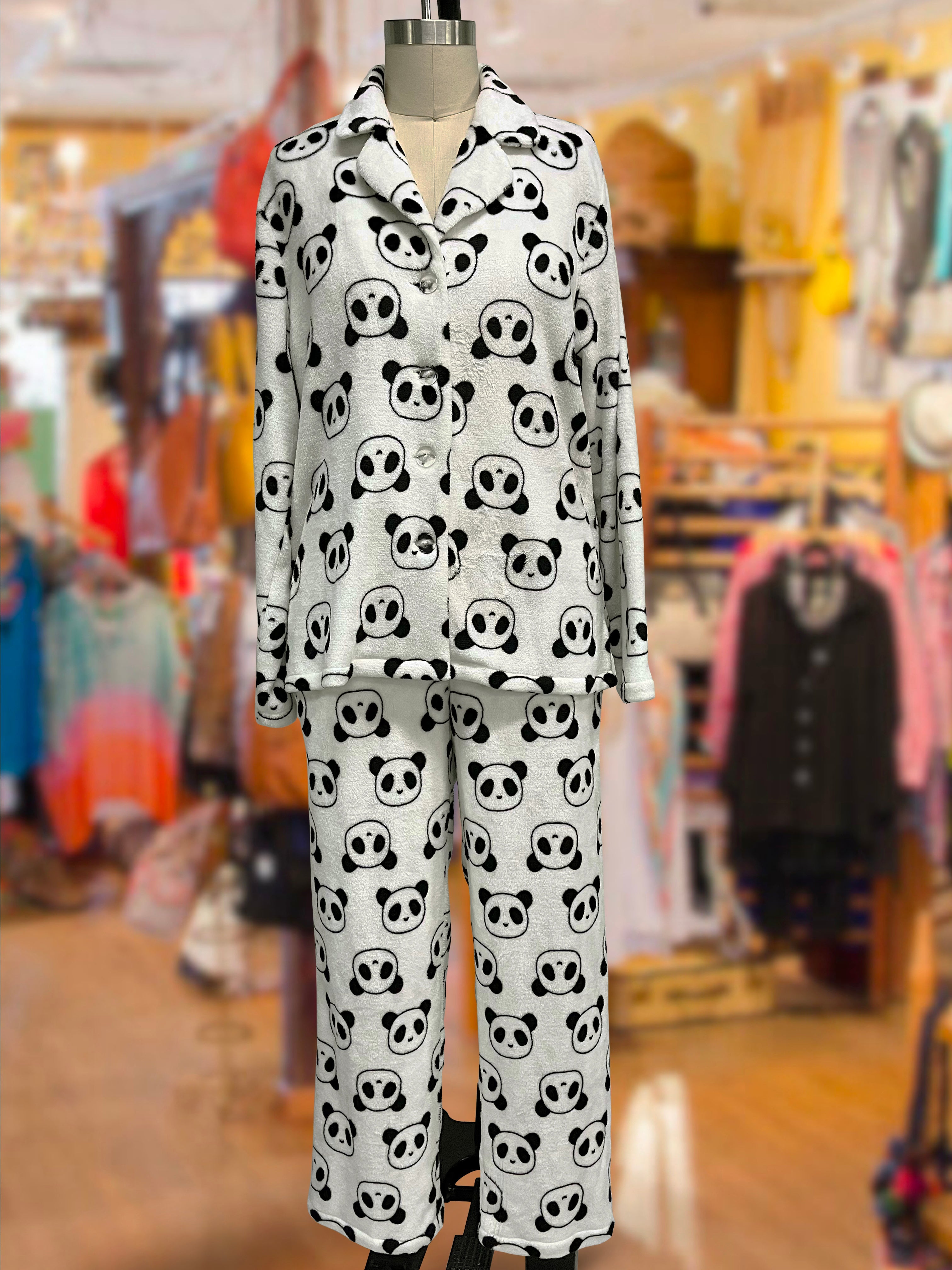 Plush Loungewear Pajama Set Panda Pattern