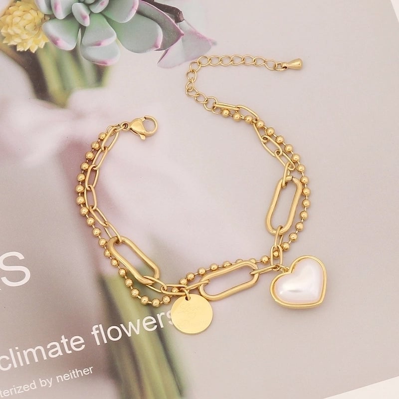 Sweet Star Moon Heart Shape Stainless Steel Inlay Artificial Pearls Bracelets 1 Piece