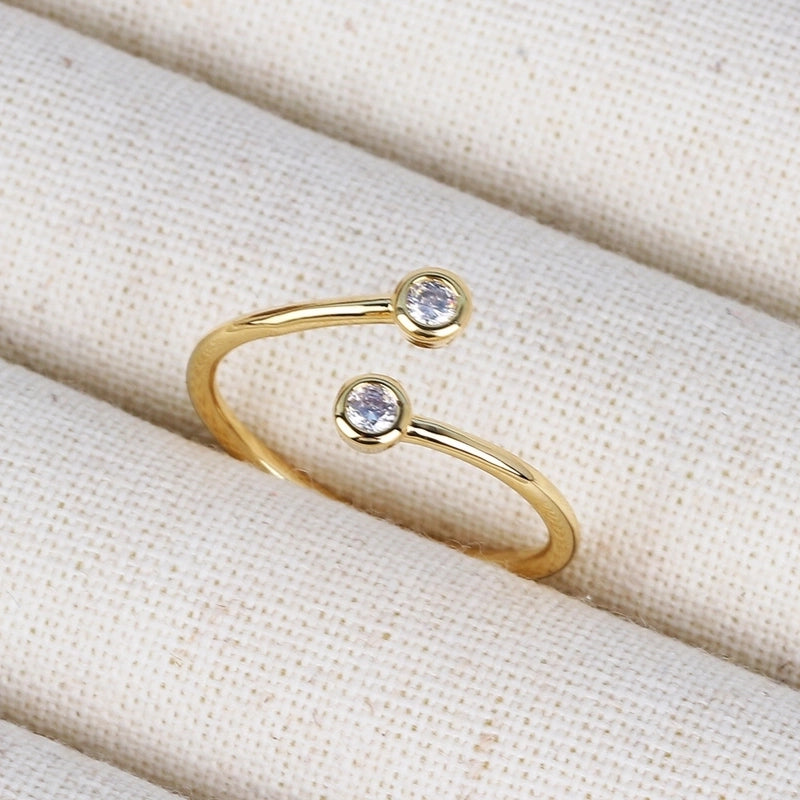Copper 18K Gold Plated Inlay Geometric Zircon Open Rings