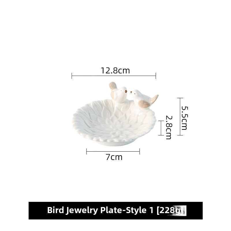 Bird Dim & Sum Plate Ceramic Jewelry Storage Plate Creative Cute Storage Rack Soap Dish Light Luxury High-end Plate