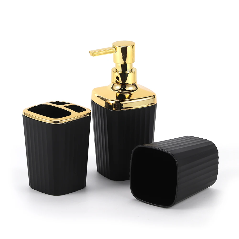 Luxury Europe Plastic Toilet Bathroom Set 6 Piece Modern Metal Sleek Matte Black Gold Bathroom Accessories for Home