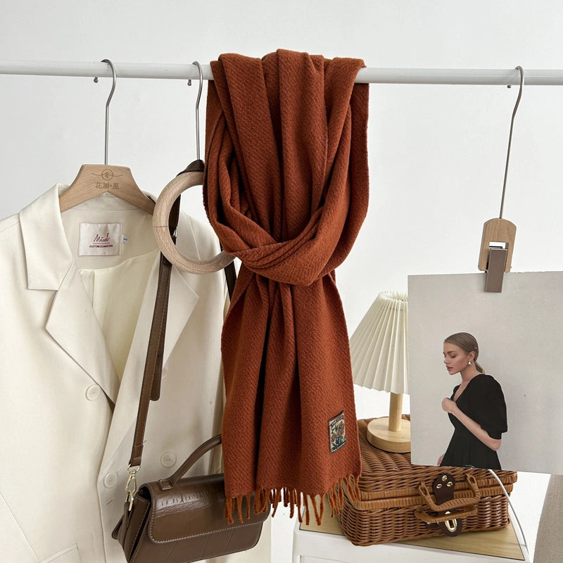 Women's Minimalist Solid Color Imitation Cashmere Tassel Scarf