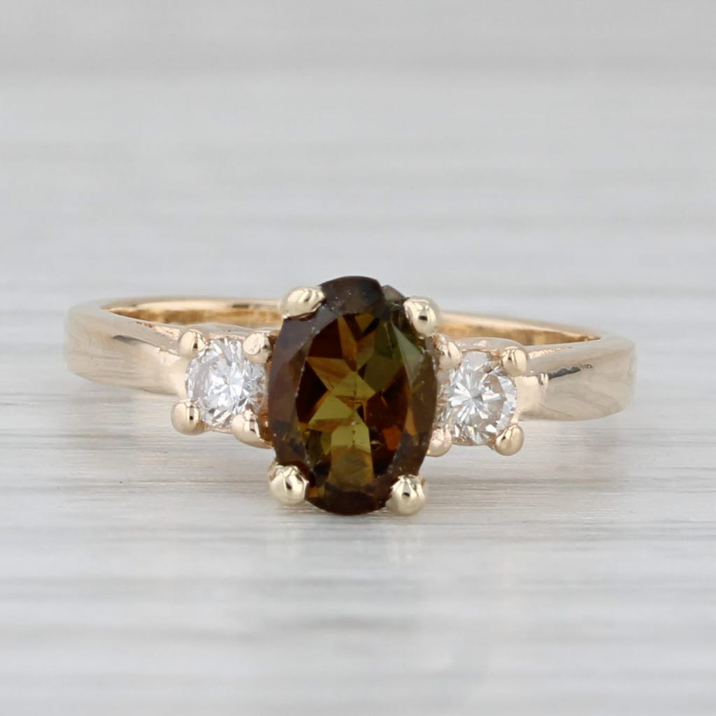 0.89ctw Green Tourmaline Diamond Ring 14k Yellow Gold Size 4.25-4.5