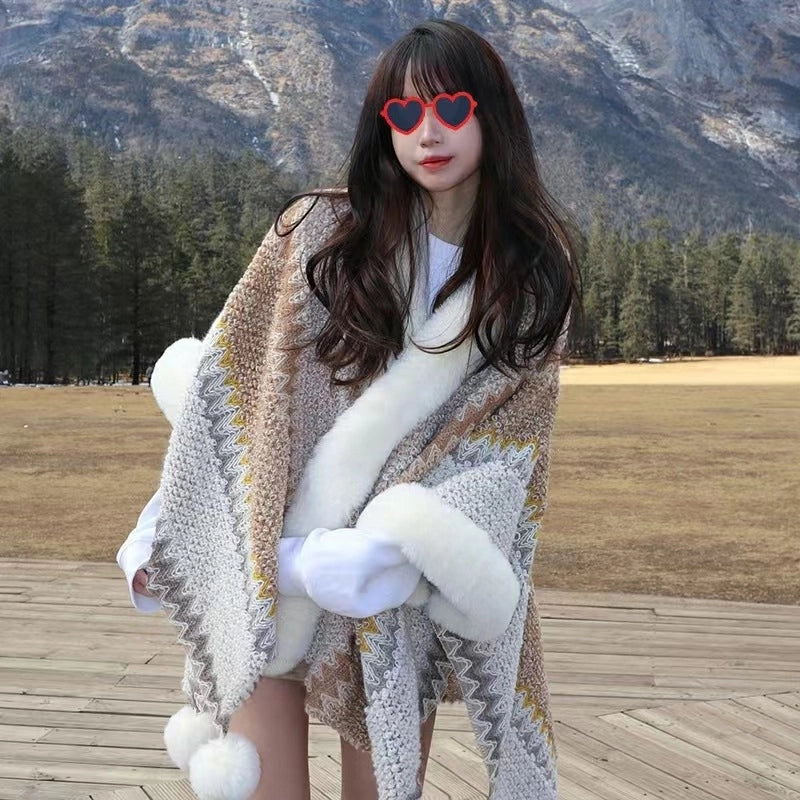 Women's Minimalist Classic Style Color Block Knit Patchwork Shawl