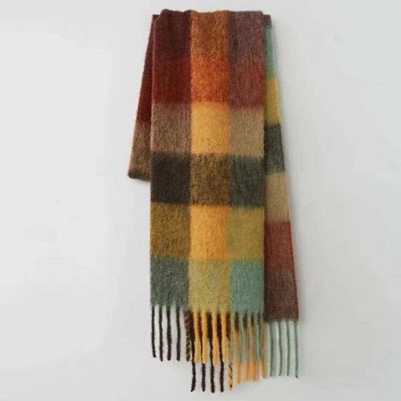 Plaid Tassel Scarf Women's Autumn And Winter Rainbow Brand Color-matching Imitation Cashmere Mahair Shawl Thickened Scarf