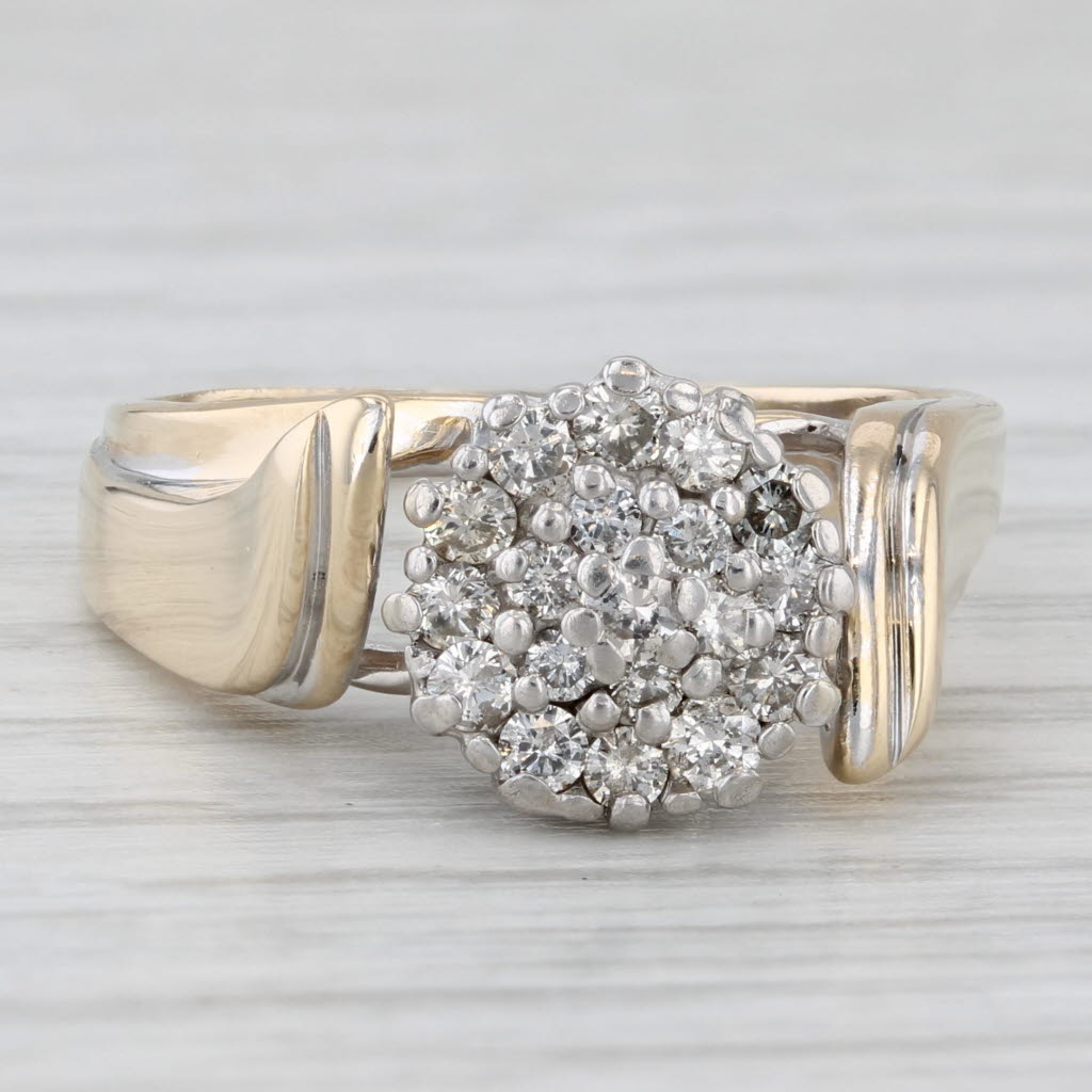0.45ctw Diamond Cluster Bypass Ring 10k White Yellow Gold Size 8 Engagement