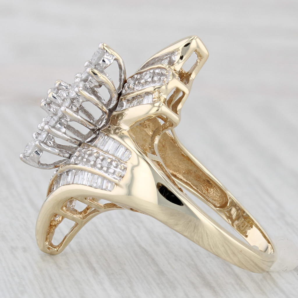 1.08ctw Diamond Cluster Bypass Ring 10k Yellow Gold Size 7.25 Cocktail