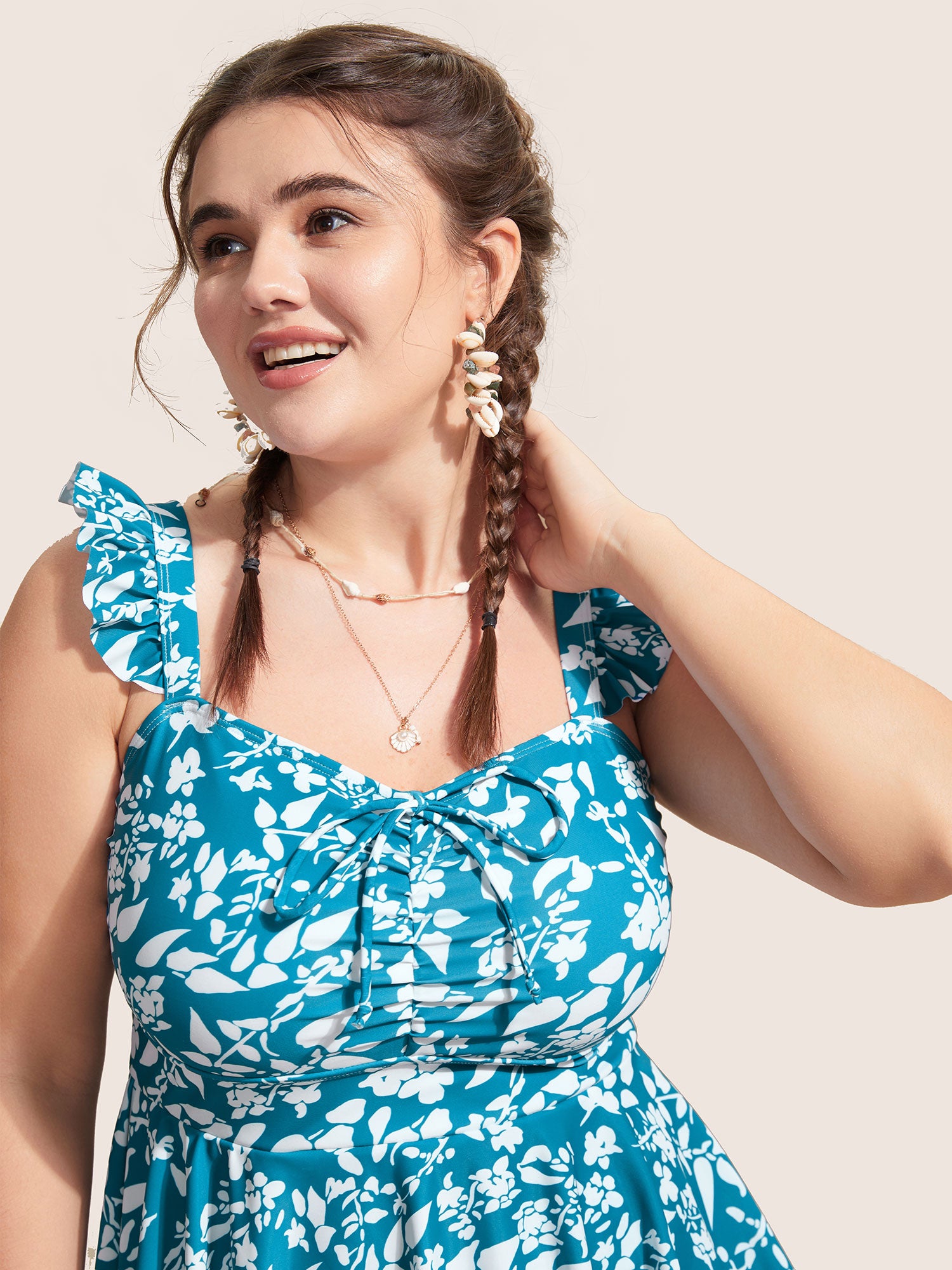 Ditsy Floral Tiered Ruffles One Piece Swimsuit