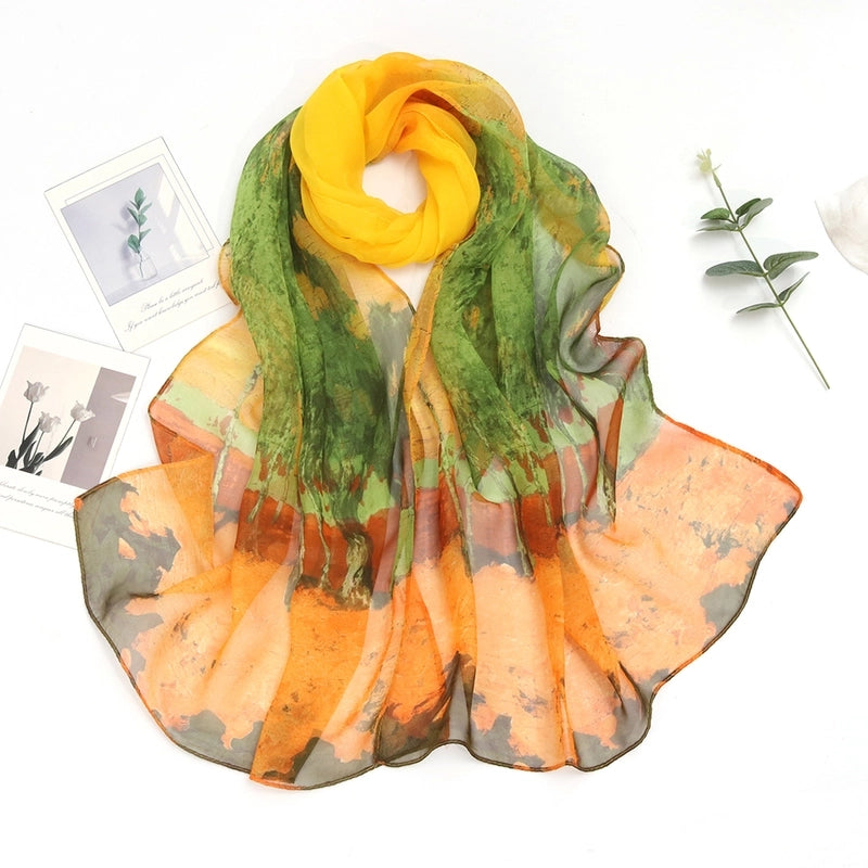 Women's Sweet Leaves Chiffon Silk Scarf
