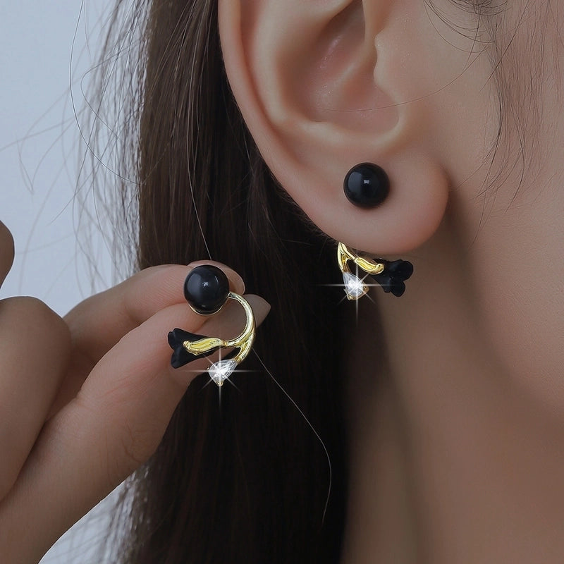 1 Pair Sweet Flower Enamel Plating Inlay Alloy Artificial Pearls Glass Earrings
