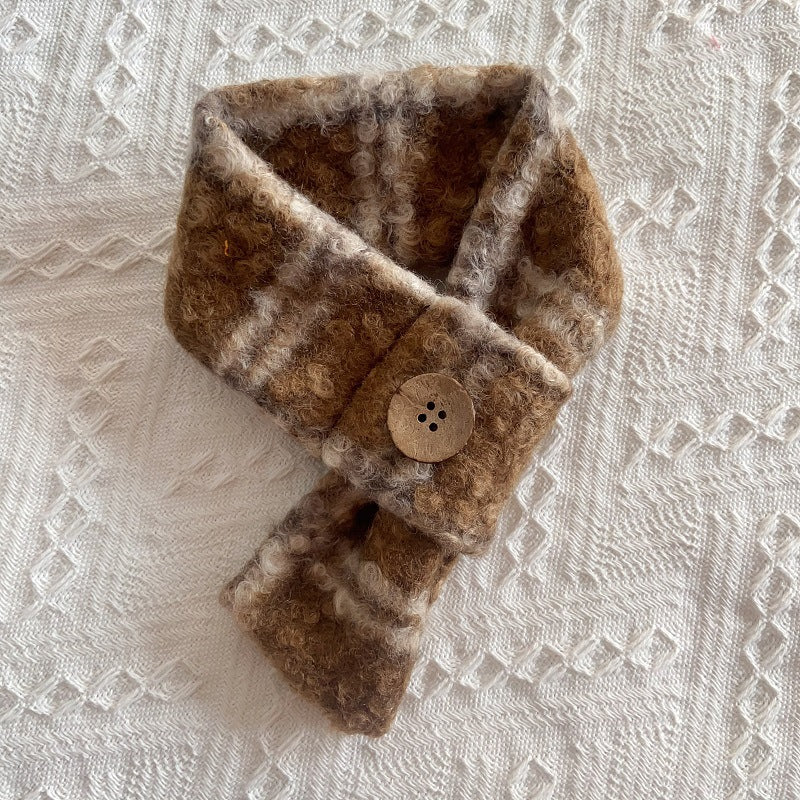Plaid Pattern Buttoned Fleece Dog Cat Scarf