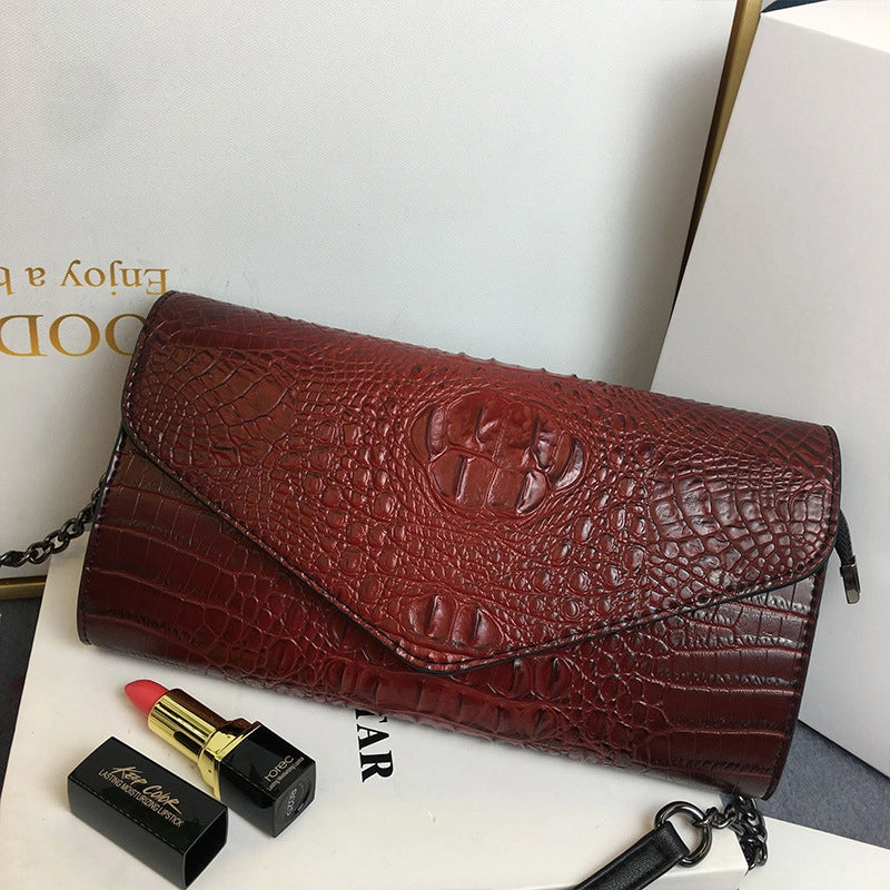 Red Brown Grey Pu Leather Crocodile Square Clutches