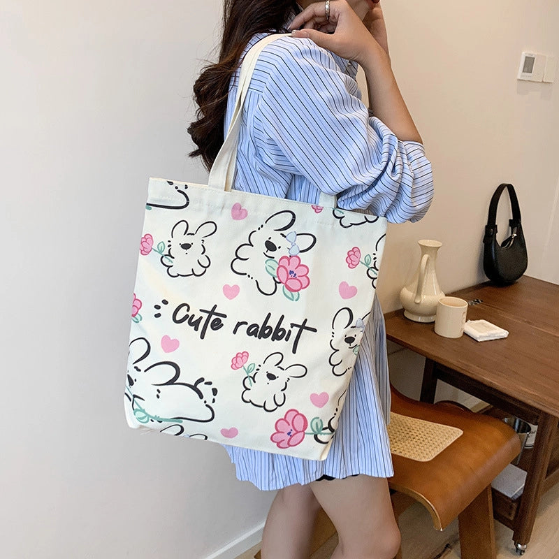 Women's Medium Canvas Cartoon Cute Square Zipper Shoulder Bag