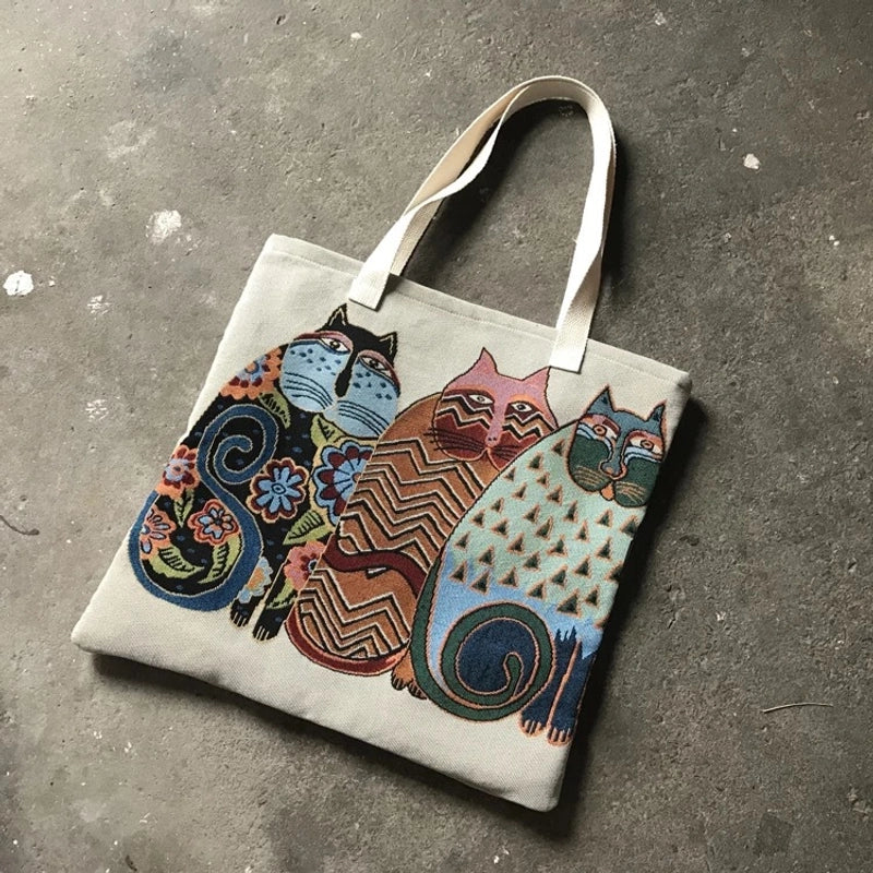 Women's Canvas Printing Streetwear Square Open Square Bag