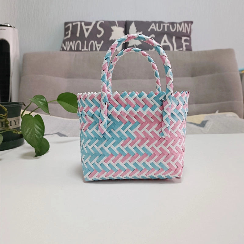 Women's Mini PVC Multicolor Elegant Streetwear Weave Oval Open Handbag