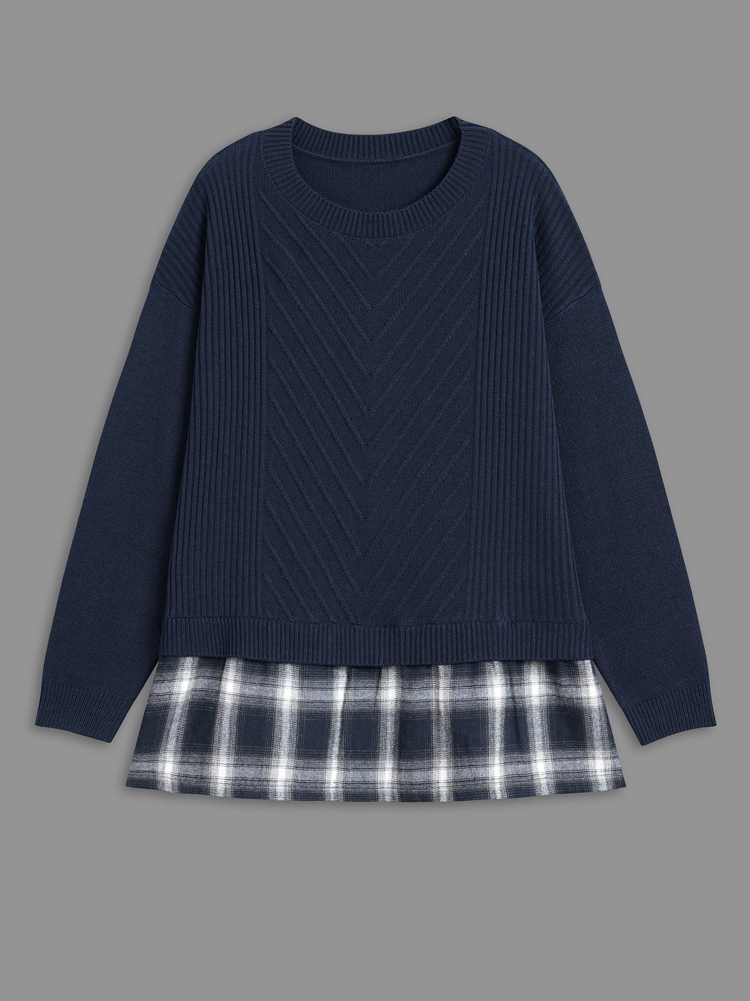 2-In-1 Plaid Patchwork Texture Pullover