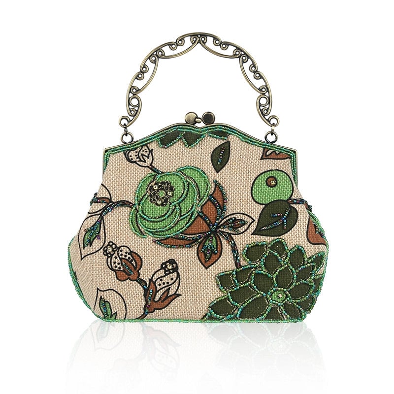 Yellow Red Purple Pearl Embroidery Flower Beading Square Evening Bags