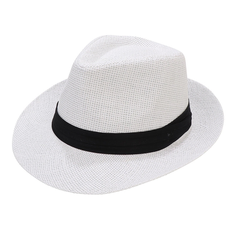 New Summer Men's Fashion Cool Breathable Straw Hat Outdoor Travel Black Belt Style Gift Hat