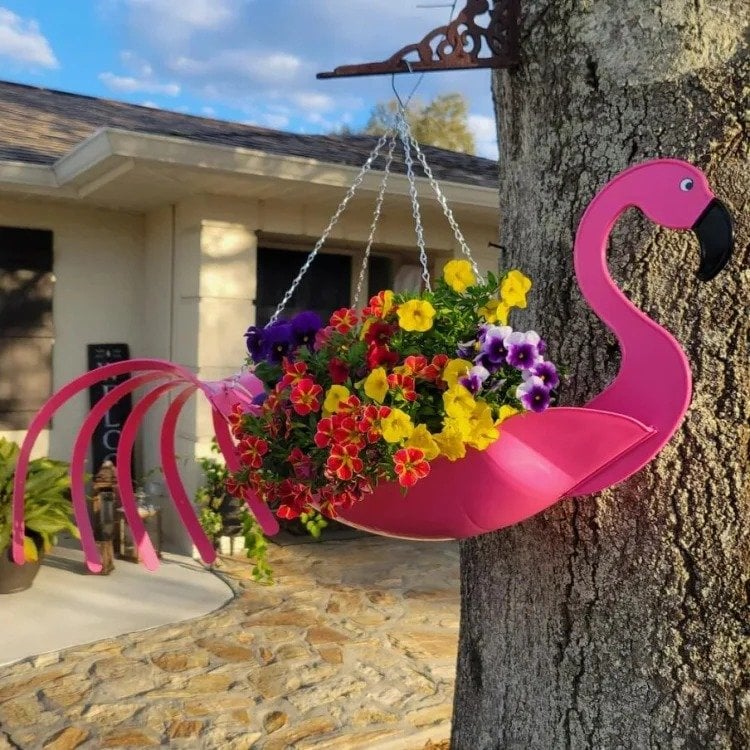 Bright Colorful Bird Hanging Planter Yard Decor